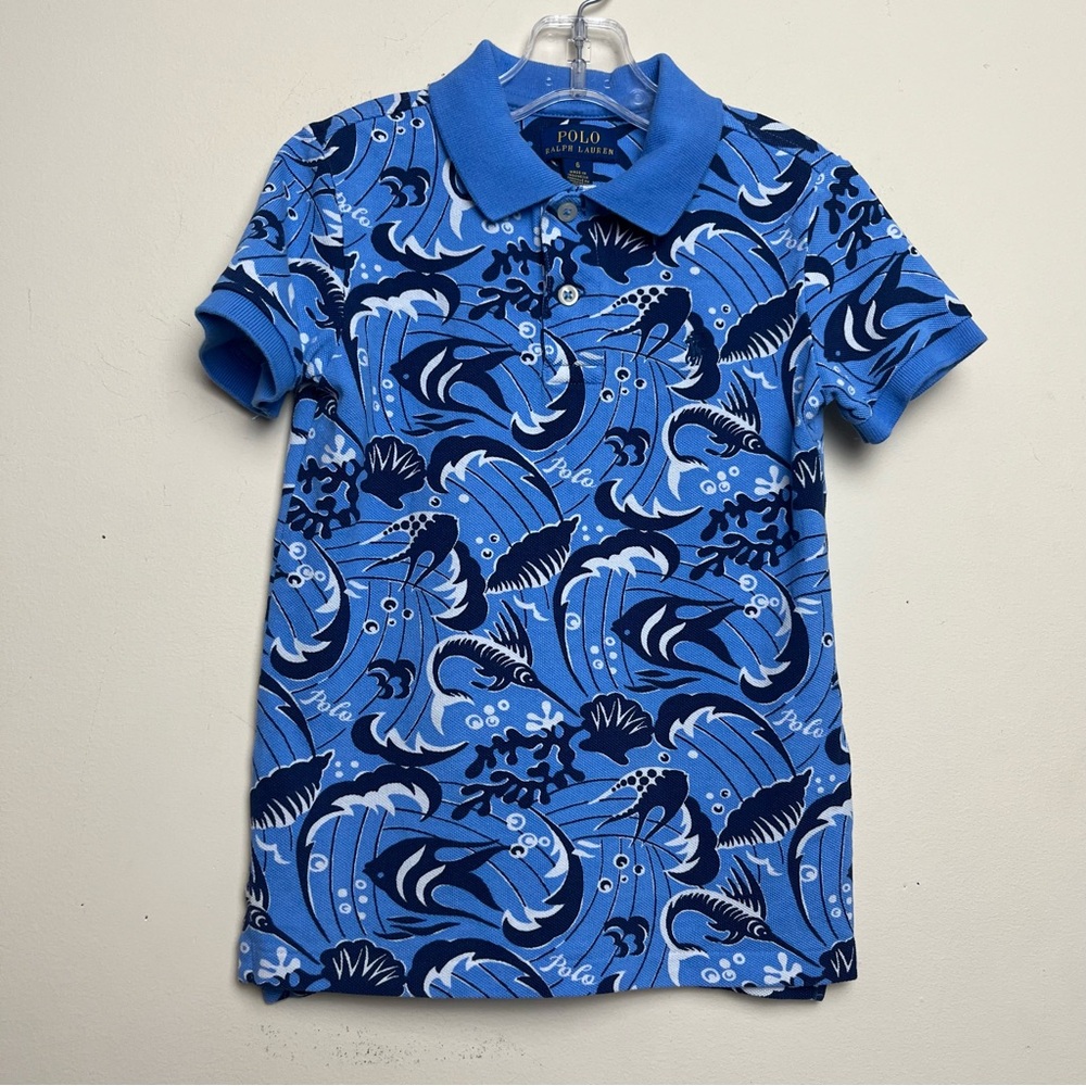 Polo Ralph Lauren Polo‎ Shirt Youth 6 Swordfish Shells Fish Bear All Over Print